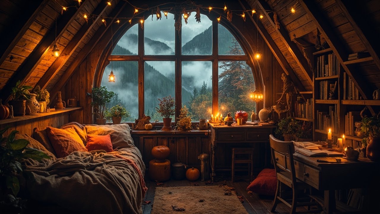 Cozy Bedroom in the Mountains 🌧️ Relaxing Piano & Rain Sounds in a Winter Hideaway 