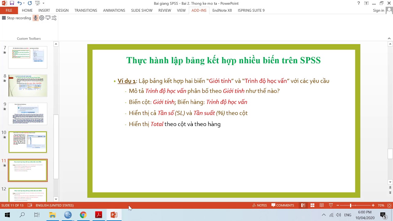Hướng dẫn sử dụng SPSS - Video 13. Lập bảng kết hợp nhiều biến