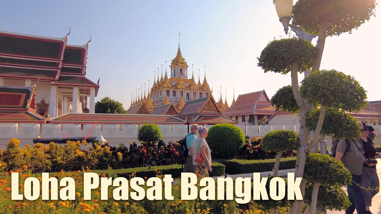 Loha Prasat. Buddhist Temple. Bangkok. Thailand. 4K Walking Tour.