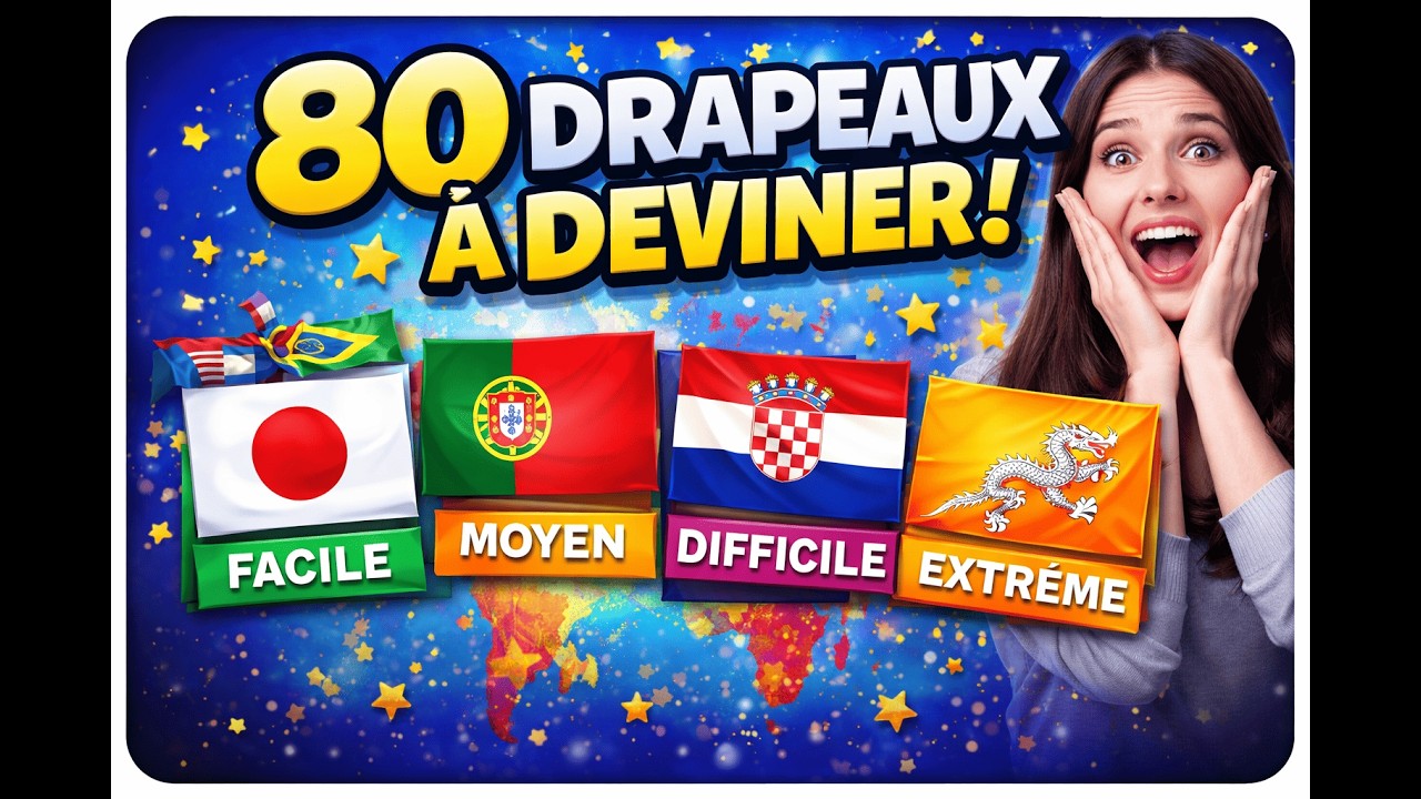 QUIZ DRAPEAUX 🌍 | De FACILE à EXTRÊME… Peu iront jusqu’au bout (80 pays)