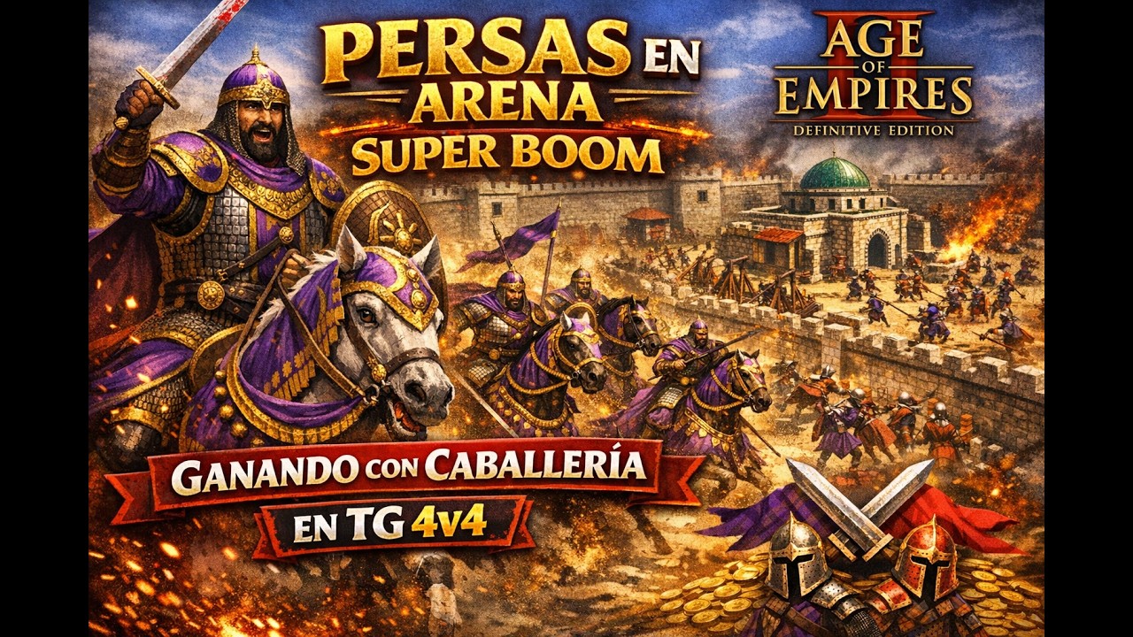 Age Of Empires 2 Multiplayer Gameplay Partida Ranked 4v4 Mapa Arena Jugando y Ganando con persas
