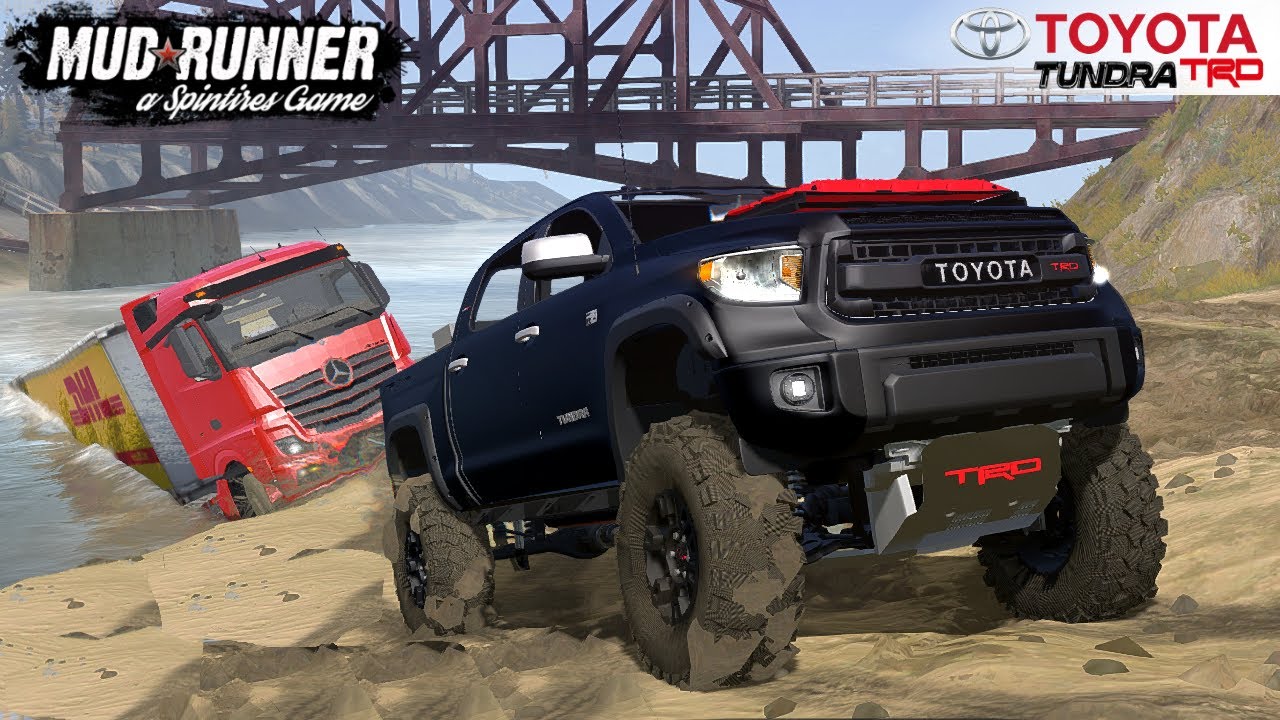 Spintires: MudRunner - 2017 TOYOTA TUNDRA Pulls A Semi Truck Out Of The River