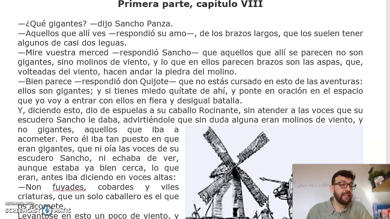 El Quijote - primera parte, capítulo VIII (molinos de viento)