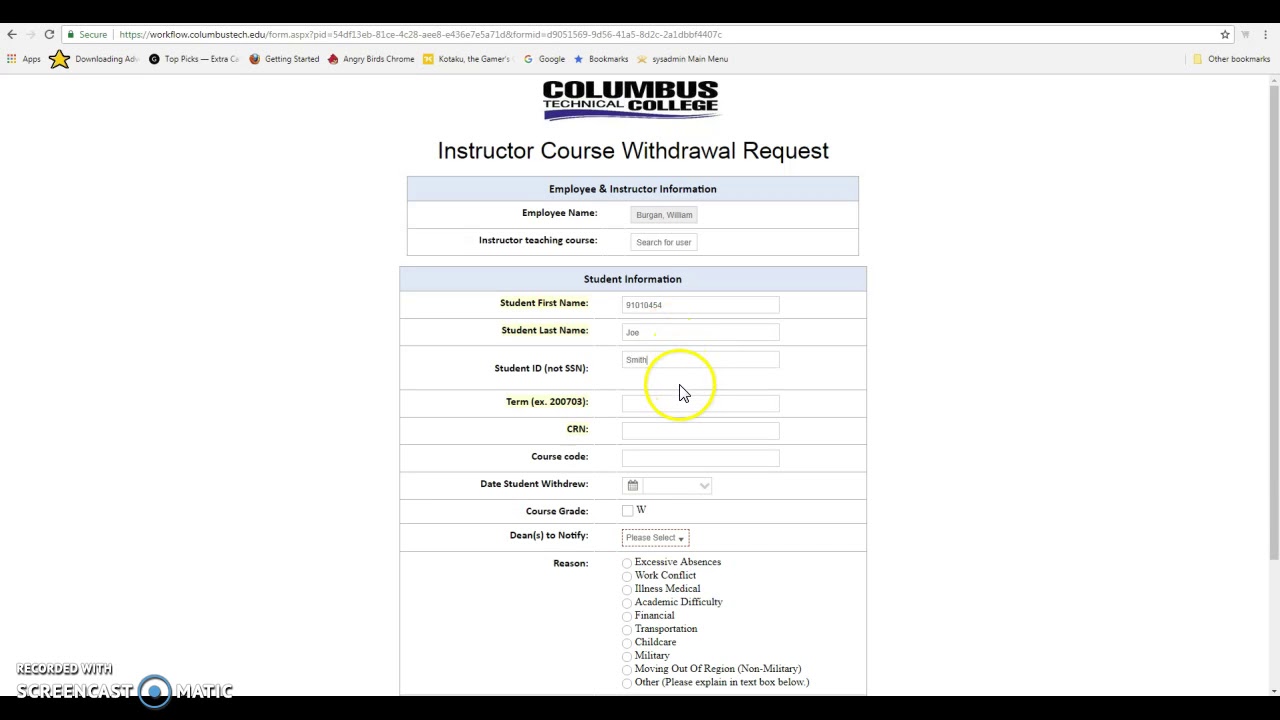 Student Course Withdrawal Form