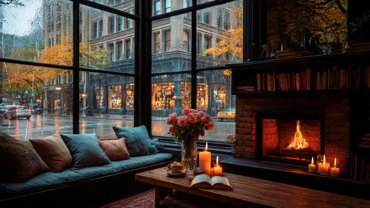 Cozy Rainfall Outside with Fireplace Glow 🔥🌧️❄️ | Deep Sleep and Calm Sounds
