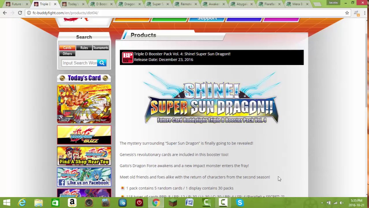 Buddyfight Triple D Booster Pack Vol 4 Shine! Super Sun Dragon!