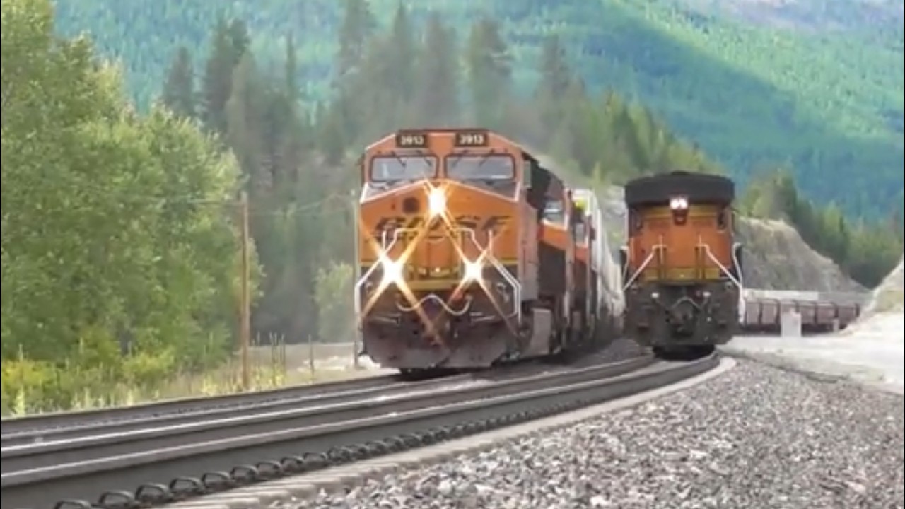Grain Train Meets a Z , Stack Trains, and a MOW Tie Train 4K