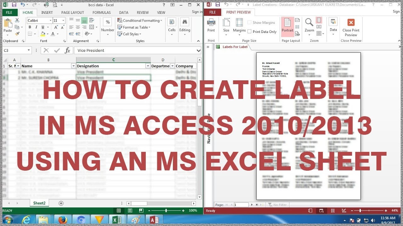 How to create Labels in MS Access through MS Excel database