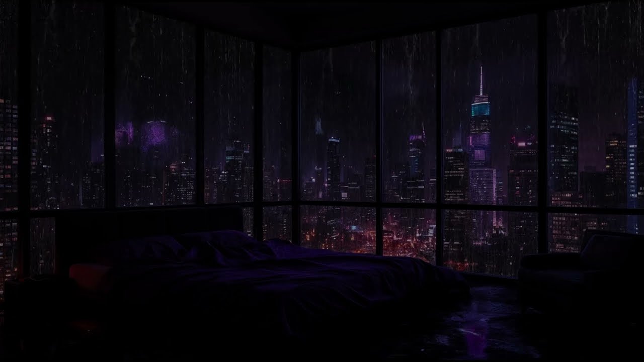 High-Rise Bedroom Rain with City View | Fall Asleep in Minutes (No Ads)