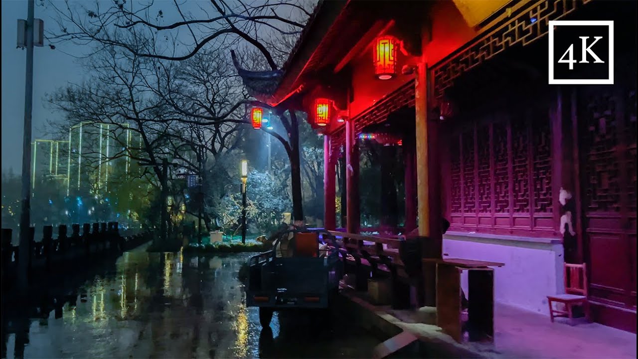「4K」Walking by the Hangzhou Grand Canal on a rainy evening｜China walk｜杭州