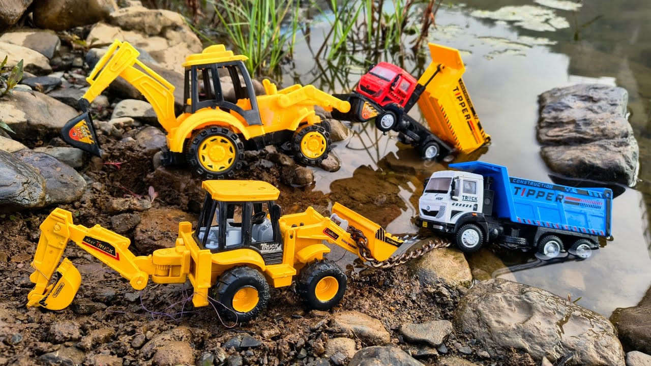 JCB Machine Rescues Tata Truck & Bharat Benz Truck From Deep Water | Powerful Recovery Action | 