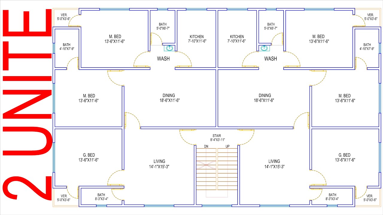 HOUSE PLAN DESIGN | EP 52 | 2600 SQUARE FEET TWO-UNIT HOUSE PLAN | LAYOUT PLAN