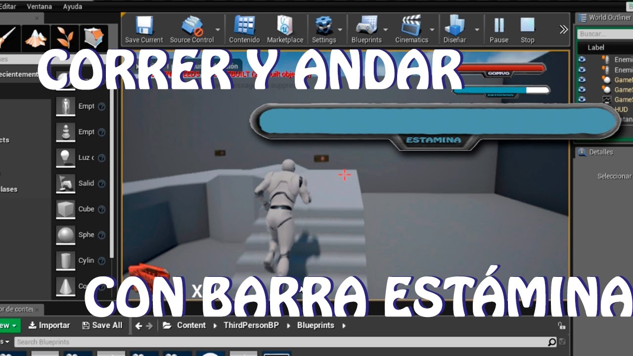 Unreal Engine 4: Tutorial Correr/Andar con barra de energía (stamina) (español)