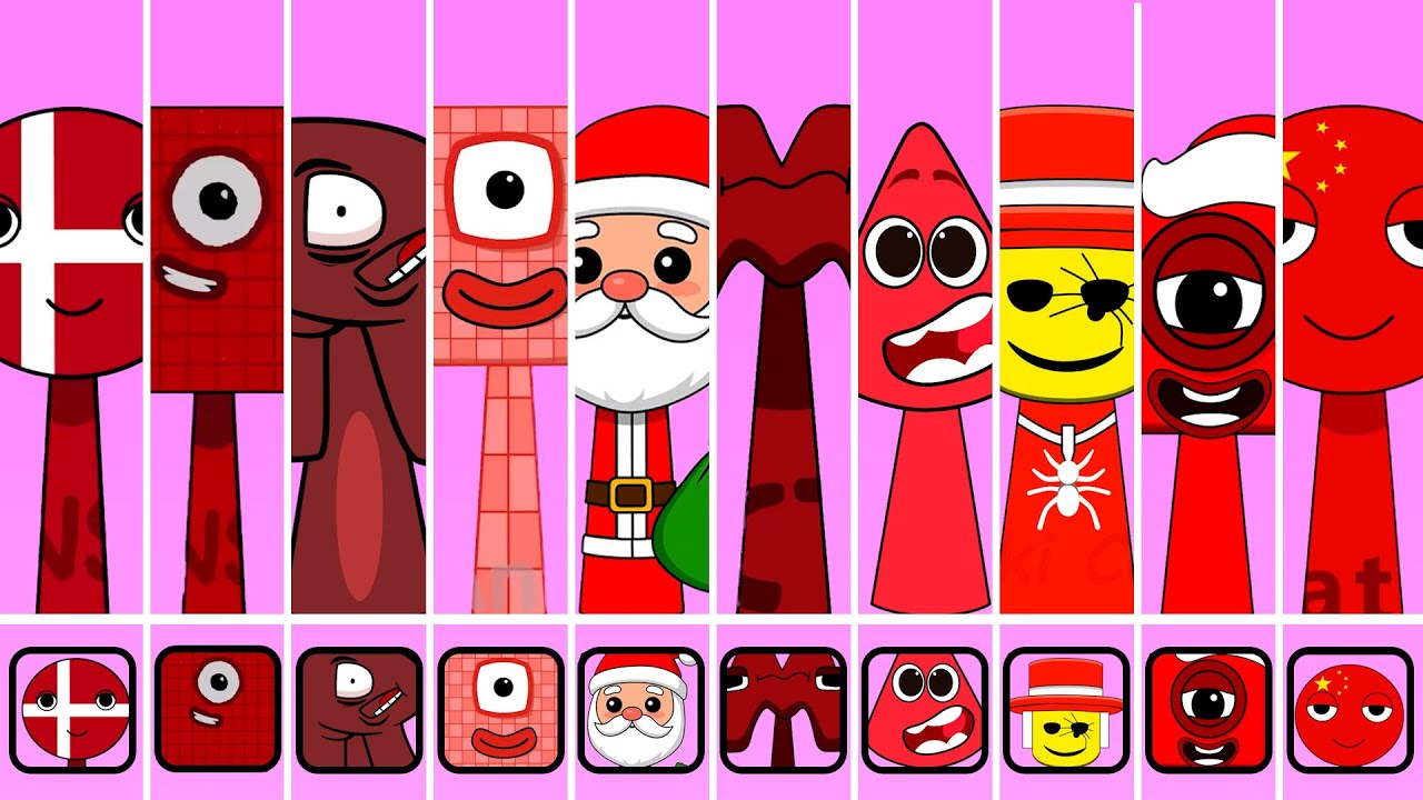 Sprunki OC Denmark, China, One(Numberblocks), M(Alphabet Lore), Santa Claus
