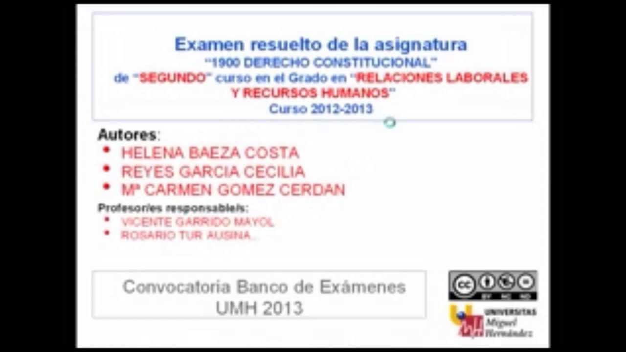 umh1900 Derecho Constitucional. Examen Febrero 2012-13