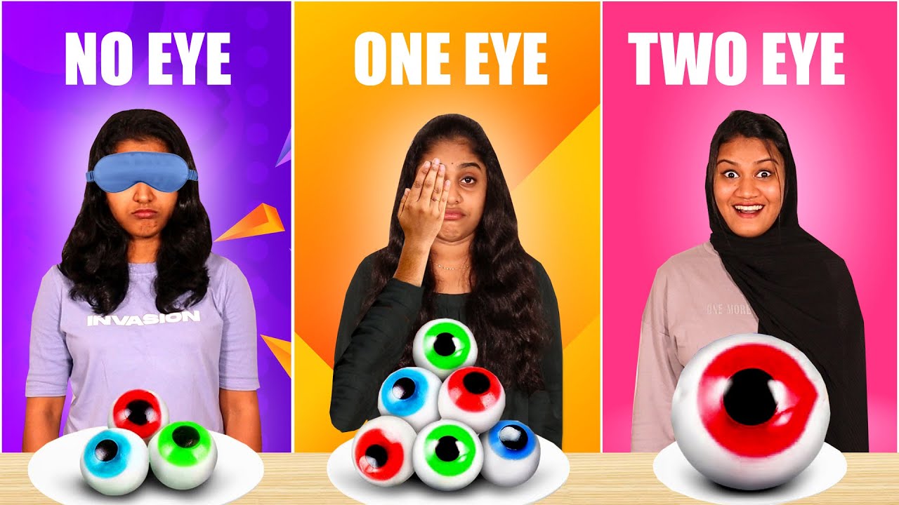 NO EYES Vs ONE EYE Vs TWO EYES CHALLENGE 🤩 | EXTREME FUNNY FOOD CHALLENGE | PULLOTHI