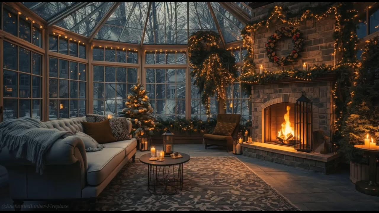 🔥 Crackling Fireplace Ambience & Snowstorm Outside | Cozy Winter Evening ❄️