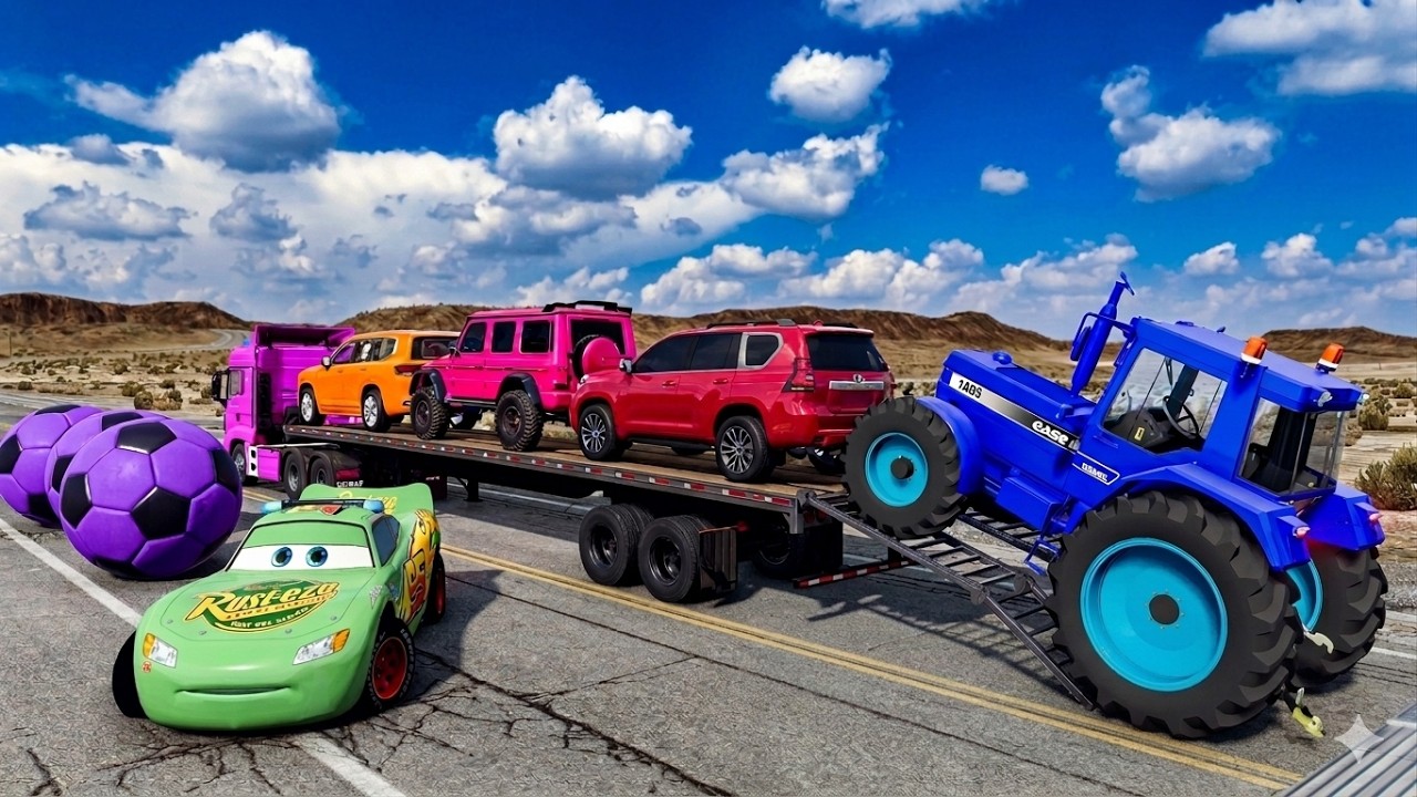 Flatbed Truck Mcqueen | Transportation with Truck - Pothole vs Car #009 - BeamNG.Drive