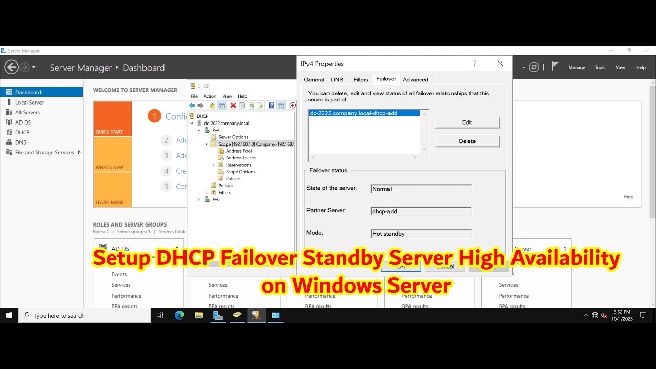 How To Configure DHCP Failover Standby Server High Availability on Windows Server 2022