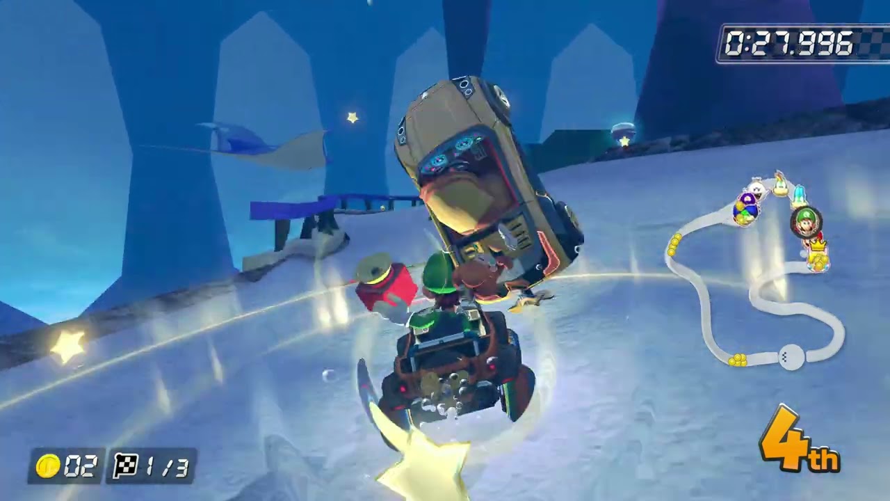 Mario Kart 8 Deluxe Luigi 200cc Gameplay (Tanooki Kart) on Custom Creep Sea Cape