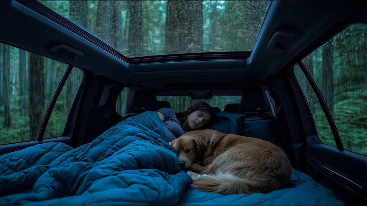Lull Into Deep Sleep with the Sound of Heavy Rain & Terrible Thunder on Cozy Van in the Forest