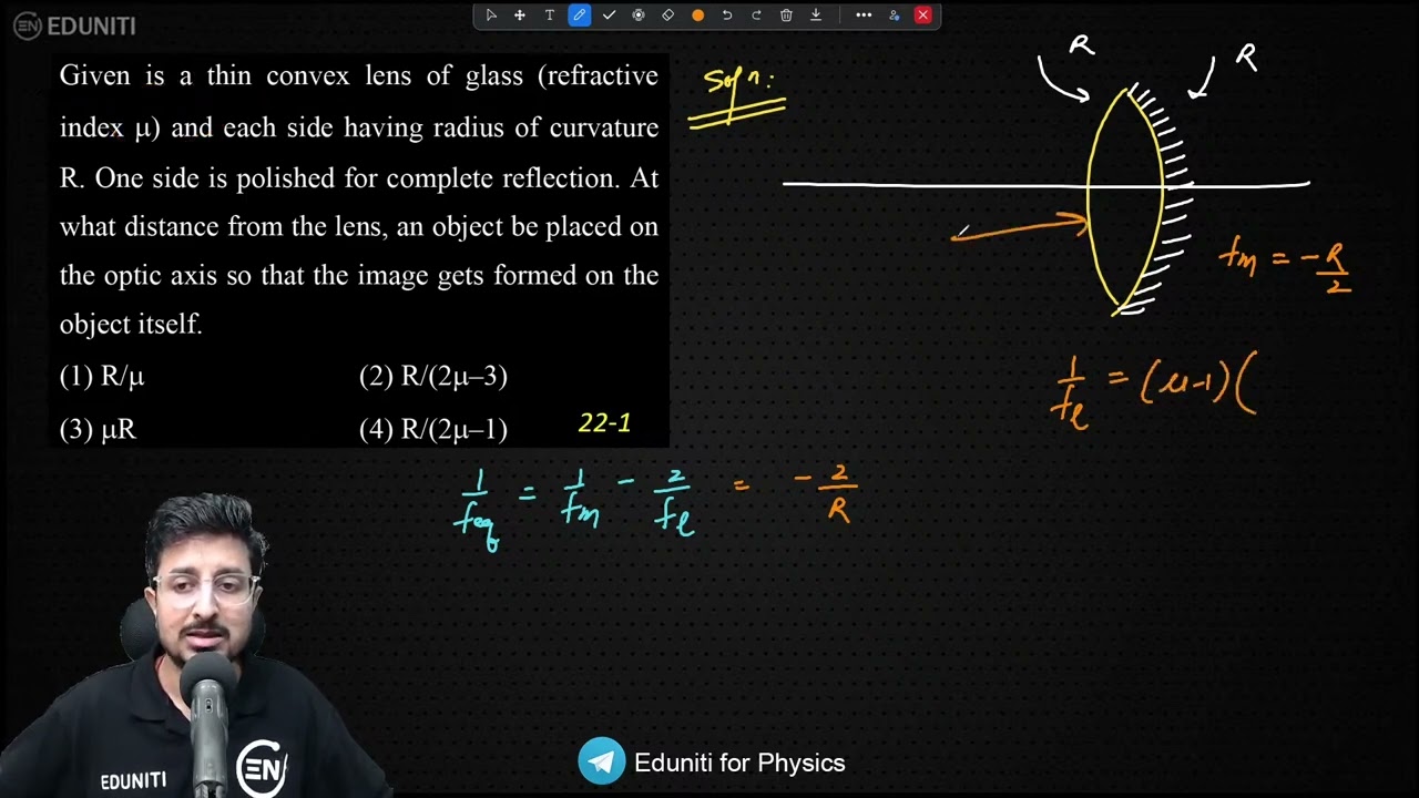 Given is a thin convex lens of glass (refractive index μ ) and each side having radius of curvature