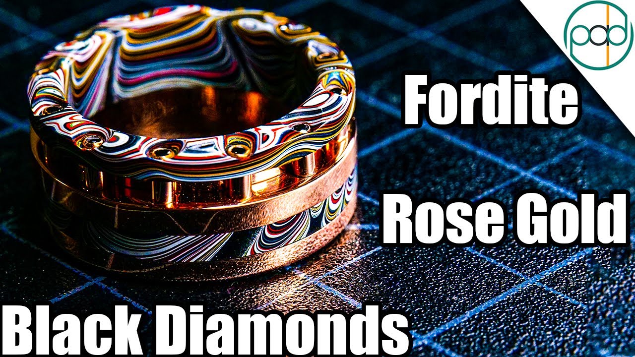 Making My Most Complex Ring Ever using Fordite, Rose Gold, and Black Diamonds