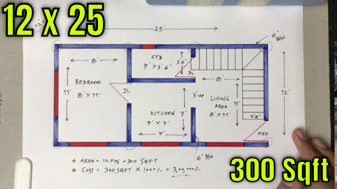 🏡300 SQFT SMALL HOUSE PLAN🏡12X25 GHAR KA NAKSHA🏡12X25 HOUSE PLAN🏡12X25 MAKAN KA NAKSHA🏡12x25🏡