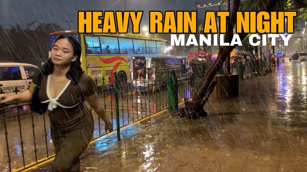 HEAVY RAIN WALK AT NIGHT in Manila City Philippines [4k] walking tour