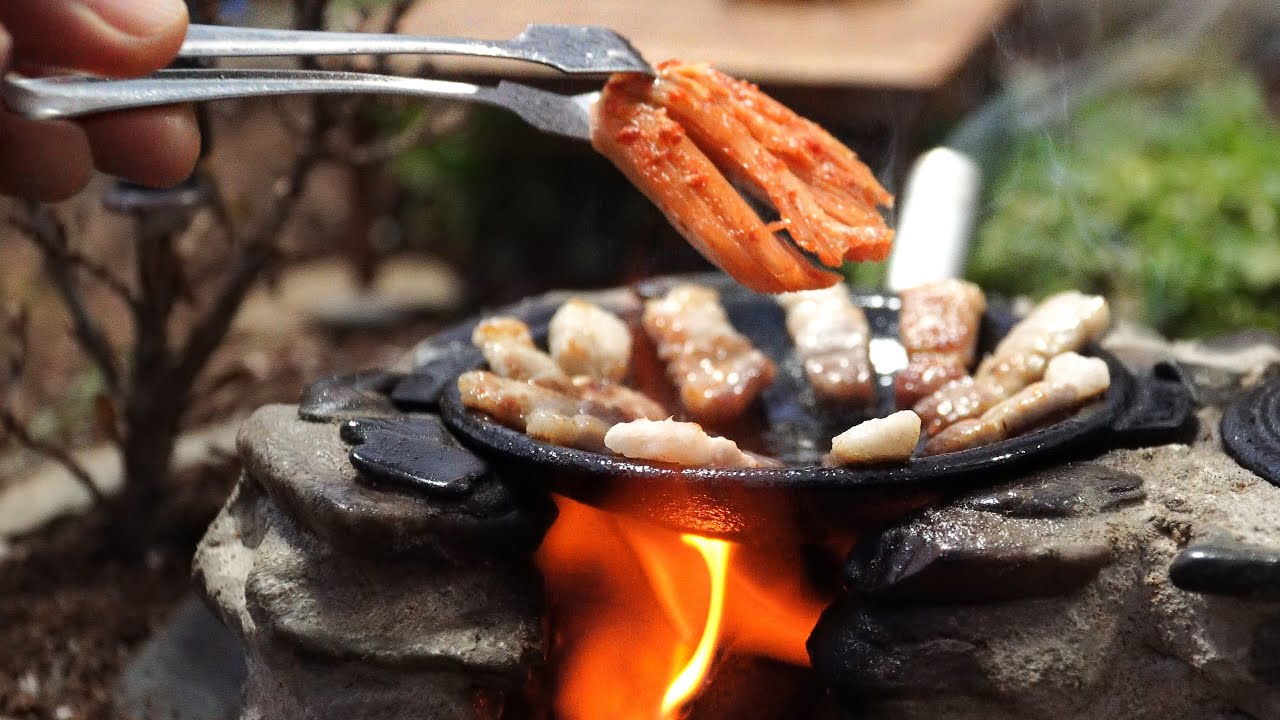 미니어쳐 무쇠 팬 삼겹살｜Miniature Cooking｜가마솥 누룽지｜Samgyeopsal&Kimchi｜미니어쳐 요리｜Korean Mini Food