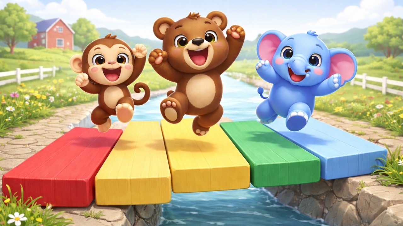 Animals Jumping on Color Bridges 🌈🐻🐵🐘 | 1 Hour Kids Dance Music