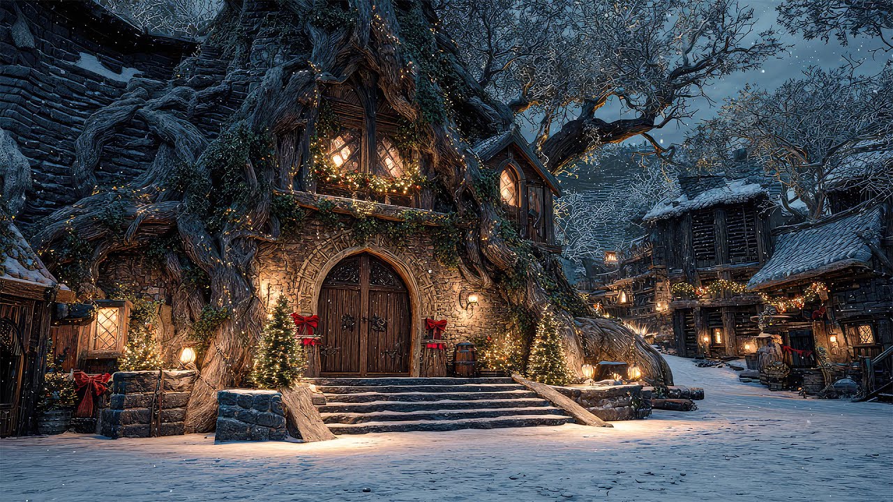 Medieval Treehouse Village of Aeloria — Celtic Viking Christmas Ambience for Cozy Focus & Calm