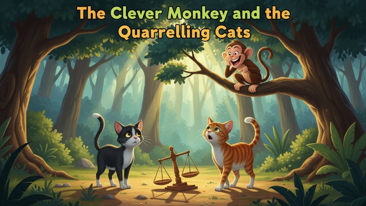 The Clever Monkey and the Quarrelling Cats | Kids Moral Story