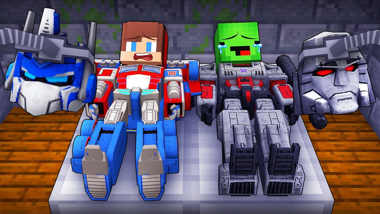 JJ and Mikey Shapeshift to TRANSFORMERS in Minecraft - Maizen