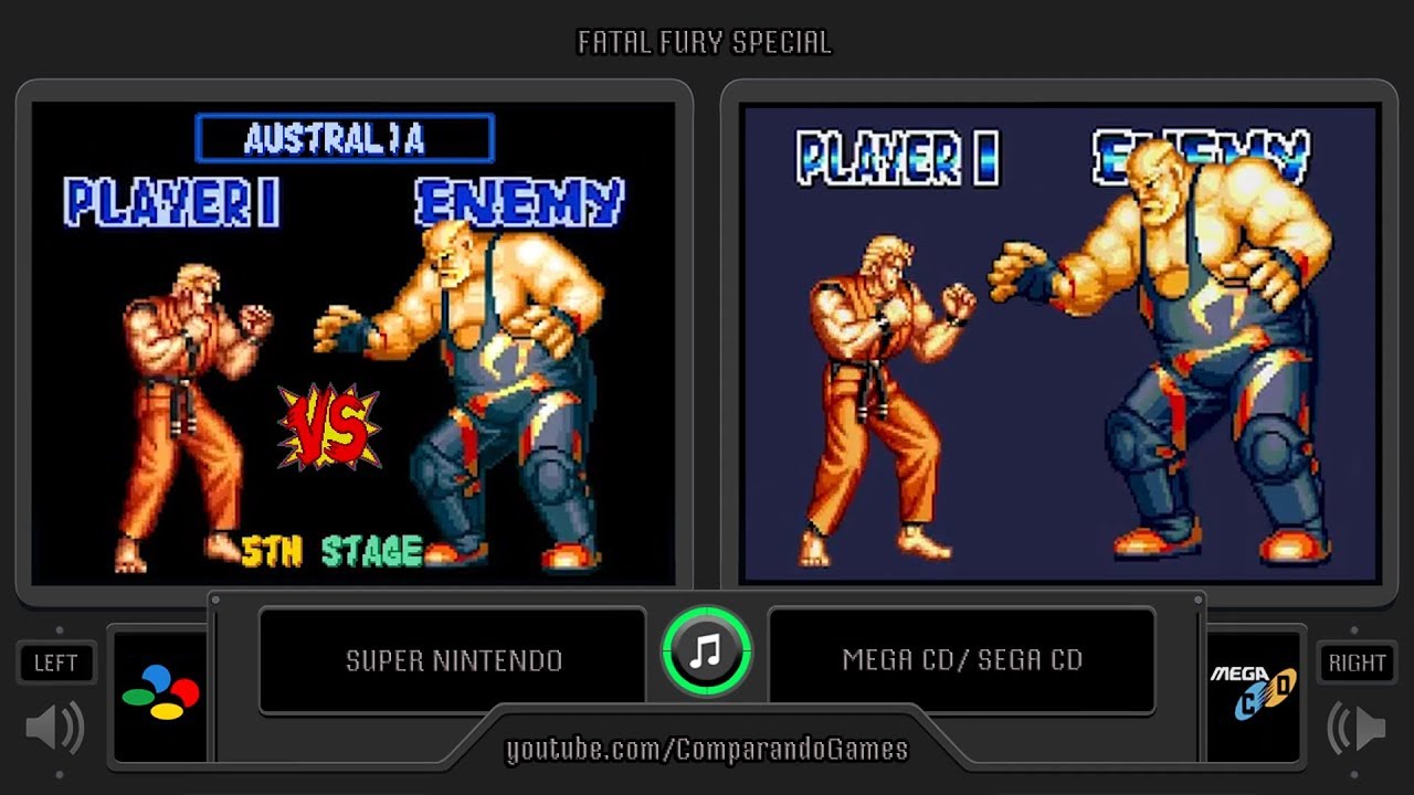 Fatal Fury Special (SNES vs Sega CD) Side by Side Comparison (2 Longplay)
