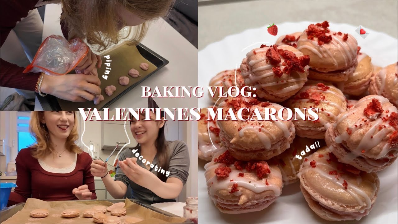 baking 🍓: valentines macarons, yapping, sepnding time w/ my friend …