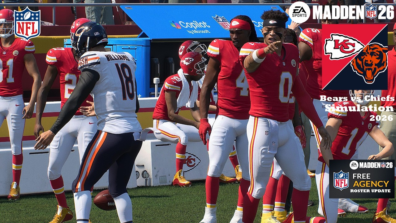 Madden 26 Caleb Williams Bears vs Justin Fields Chiefs - Updated Roster Simulation 2026 Game Play