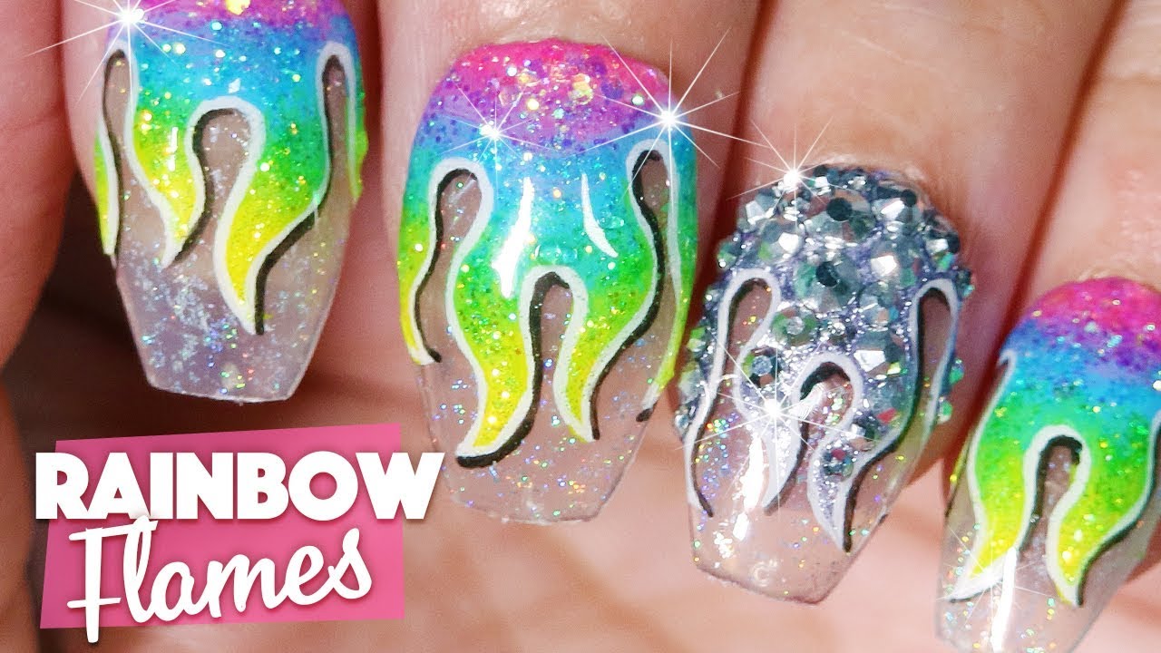 Rainbow Flames Nail Art Tutorial Nail Art at Home