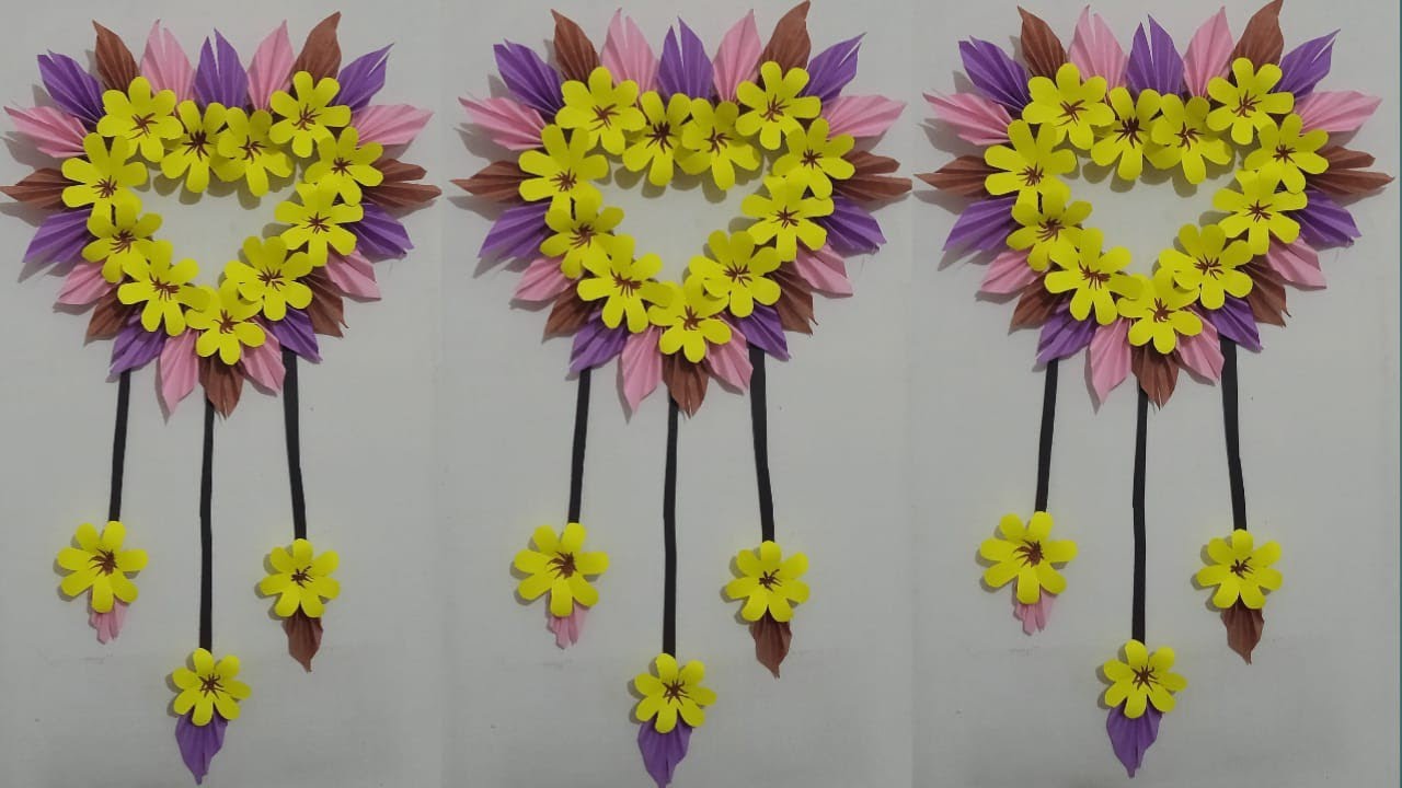 Flowers Wallhanging 💐😍||#wallhanging #flowers #diycrafts #artificalflowermaking #paperflower #viral