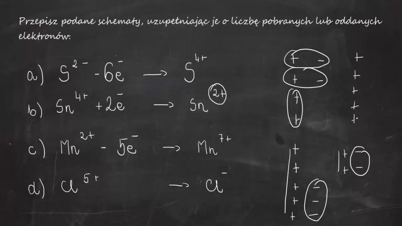 Przepisz podane schematy, uzupełniając je o liczbę pobranych lub oddanych elektronów. S2- - S4+