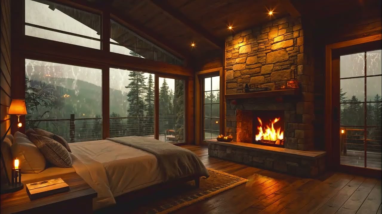 NO ADS⛈️Calming Rain on Porch at Forest | Soft Rain & Warm Fireplace Sounds for Deep Relaxation