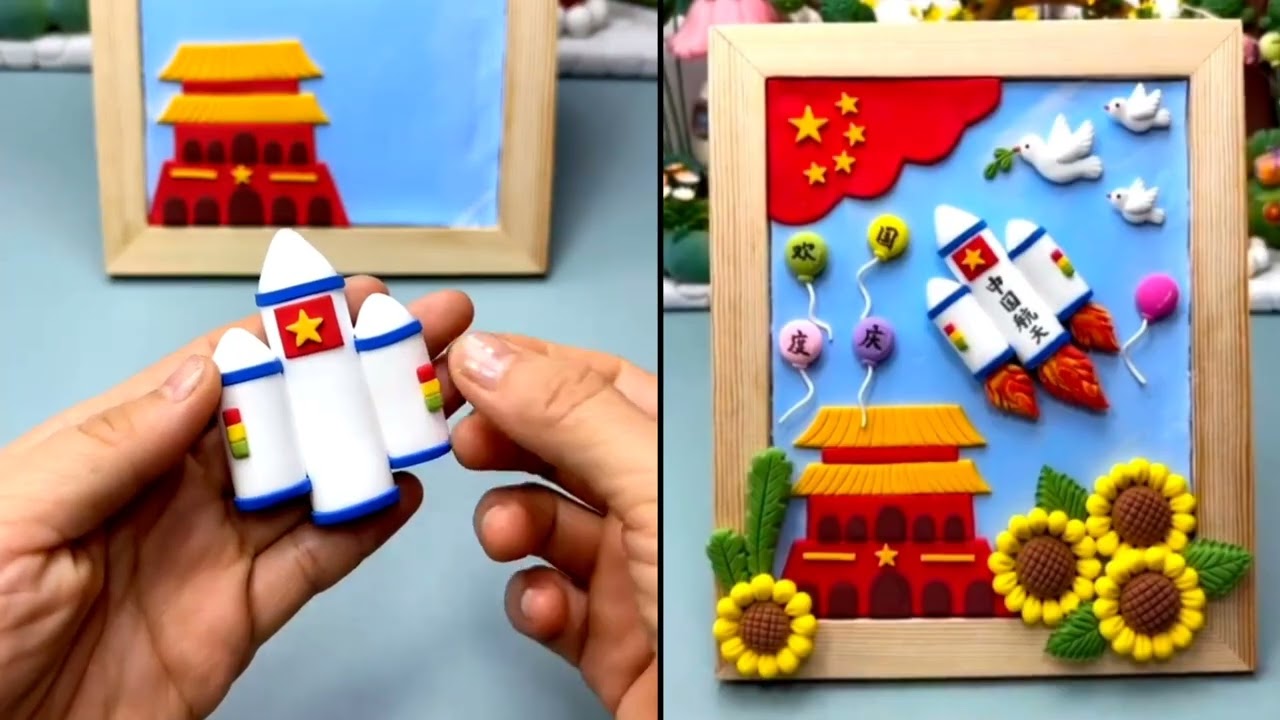 🇨🇳 Beautiful Clay Art | Chinese Flag, Rocket & Flowers DIY | Creative Polymer Clay Craft Idea