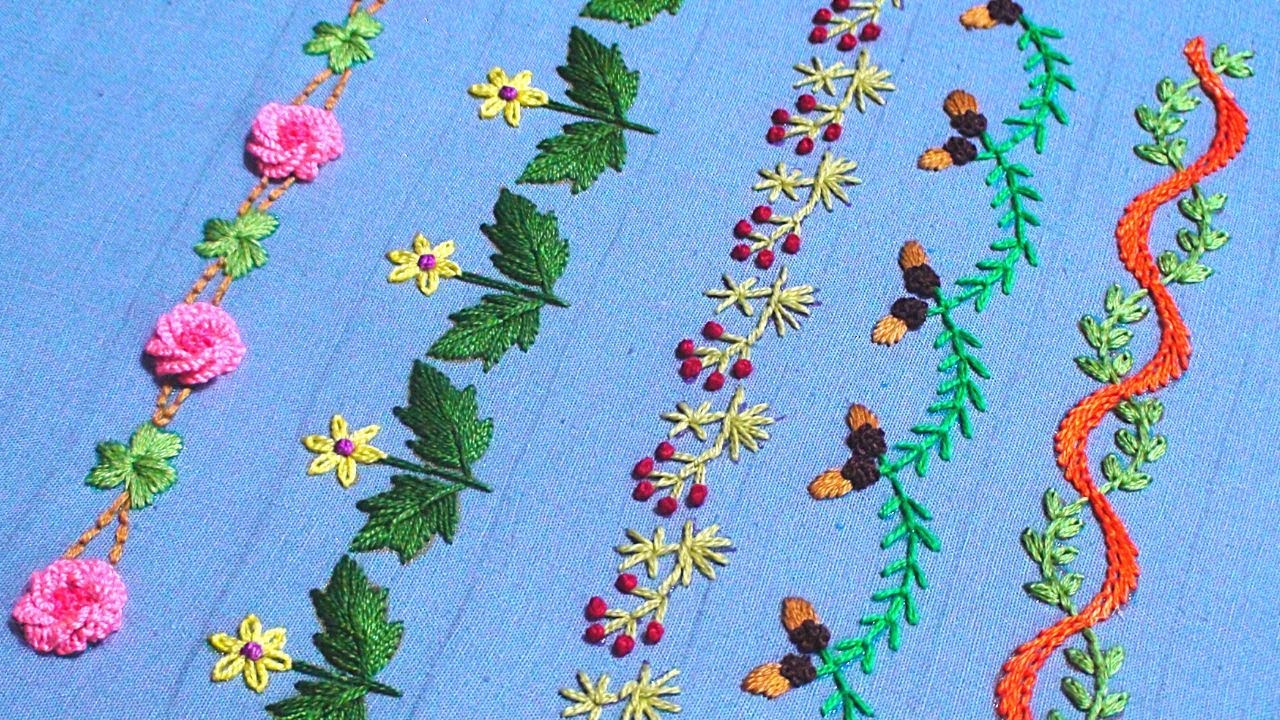 Awesome border designs for all dresses, Five border design hand embroidery for women's dresses