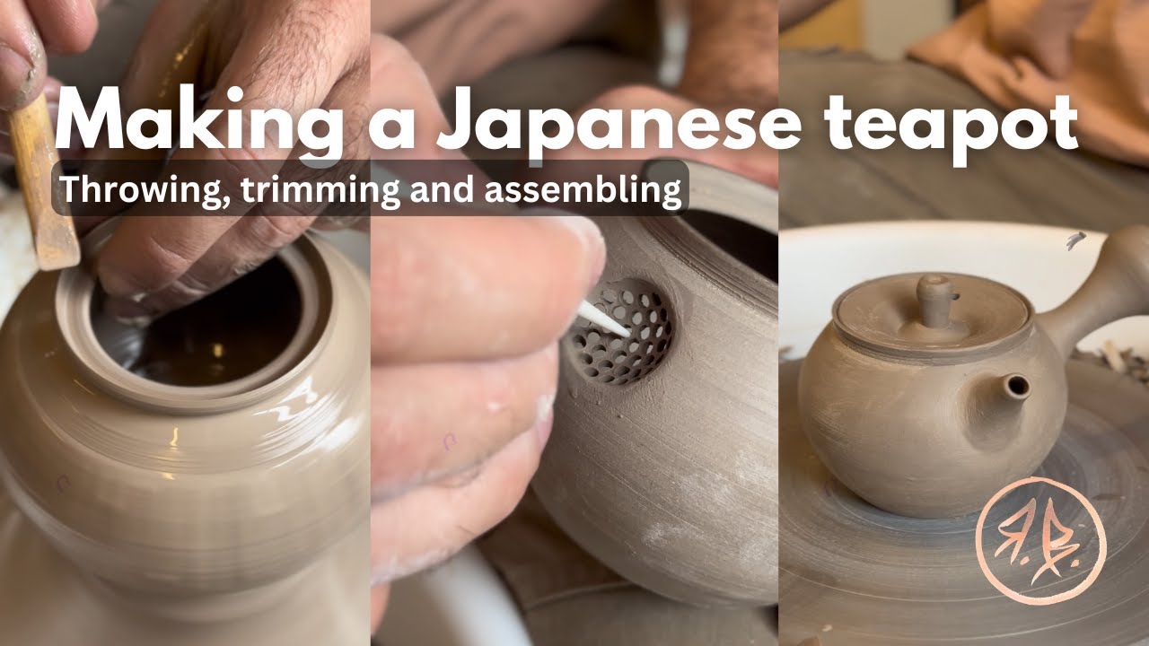 Making a kyusu teapot - Japanese side handle teapot - on the potter's wheel