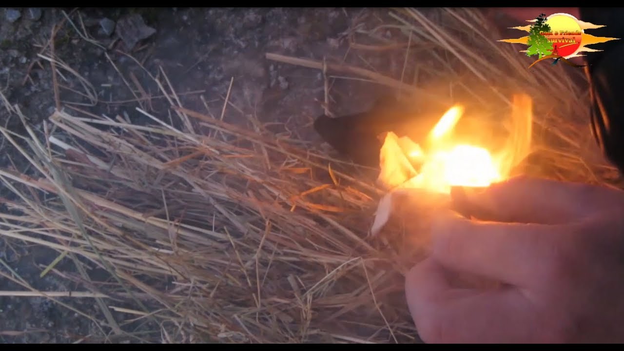 Feuer mit Stroh, Heu, gekohlter Baumwolle & Birkenrinde. Kochen mit HOBO Solo Stove