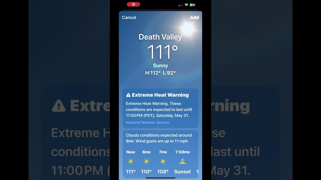 iOS weather animation: Sunny ⚠️ Extreme Heat Warning