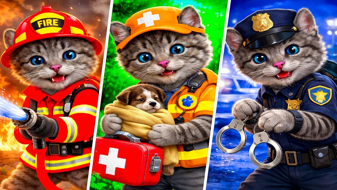 Hero Little Kitten Adventure - Kitty Firefighter, Paramedic & Police Cat - Kids Story