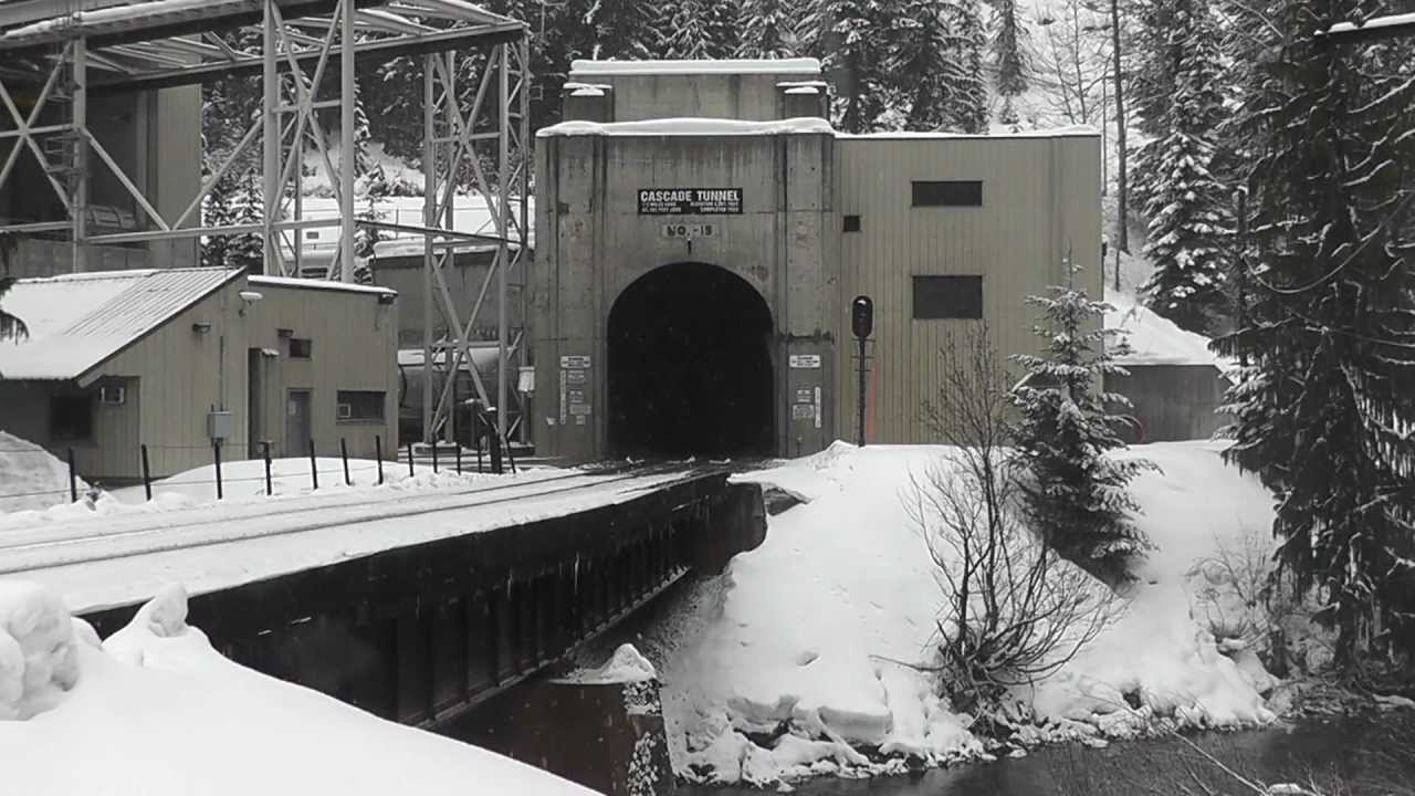 Cascade Tunnel, East Portal, BNSF Autorack Train