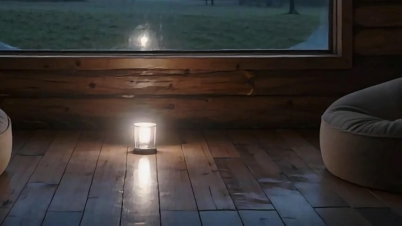 Focus with Soft Rain and Wind | Early Nighttime Wooden Cabin Interior | 3 Hours