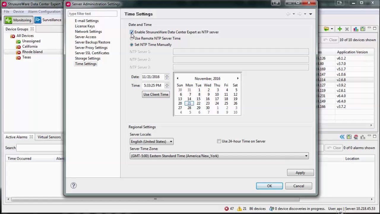 Configuring Date/Time, NTP Server, and Regional Settings for DCE | Schneider Electric Support